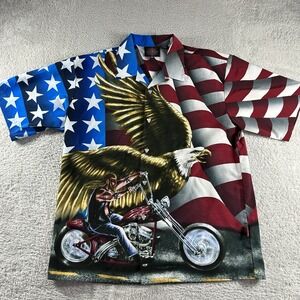 VINTAGE Dragonfly Roadhouse Shirt Mens XXL 2X Button Up‎ USA America Biker AOP